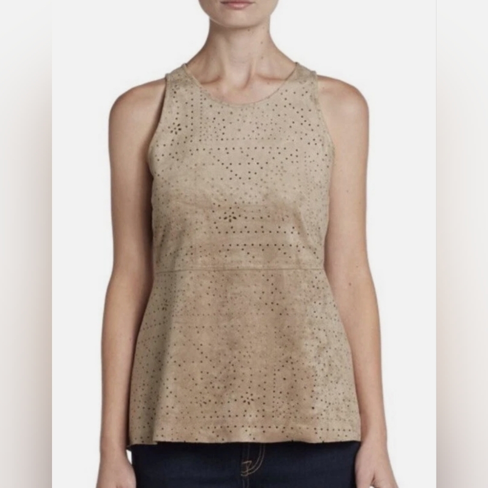 102. BCBG Maxazria Caralyn Faux Suede Peplum Top
